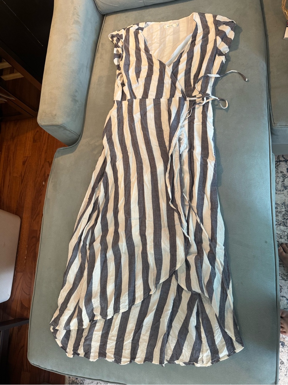 Mod Ref Navy and White Striped Wrap High-Low Dress